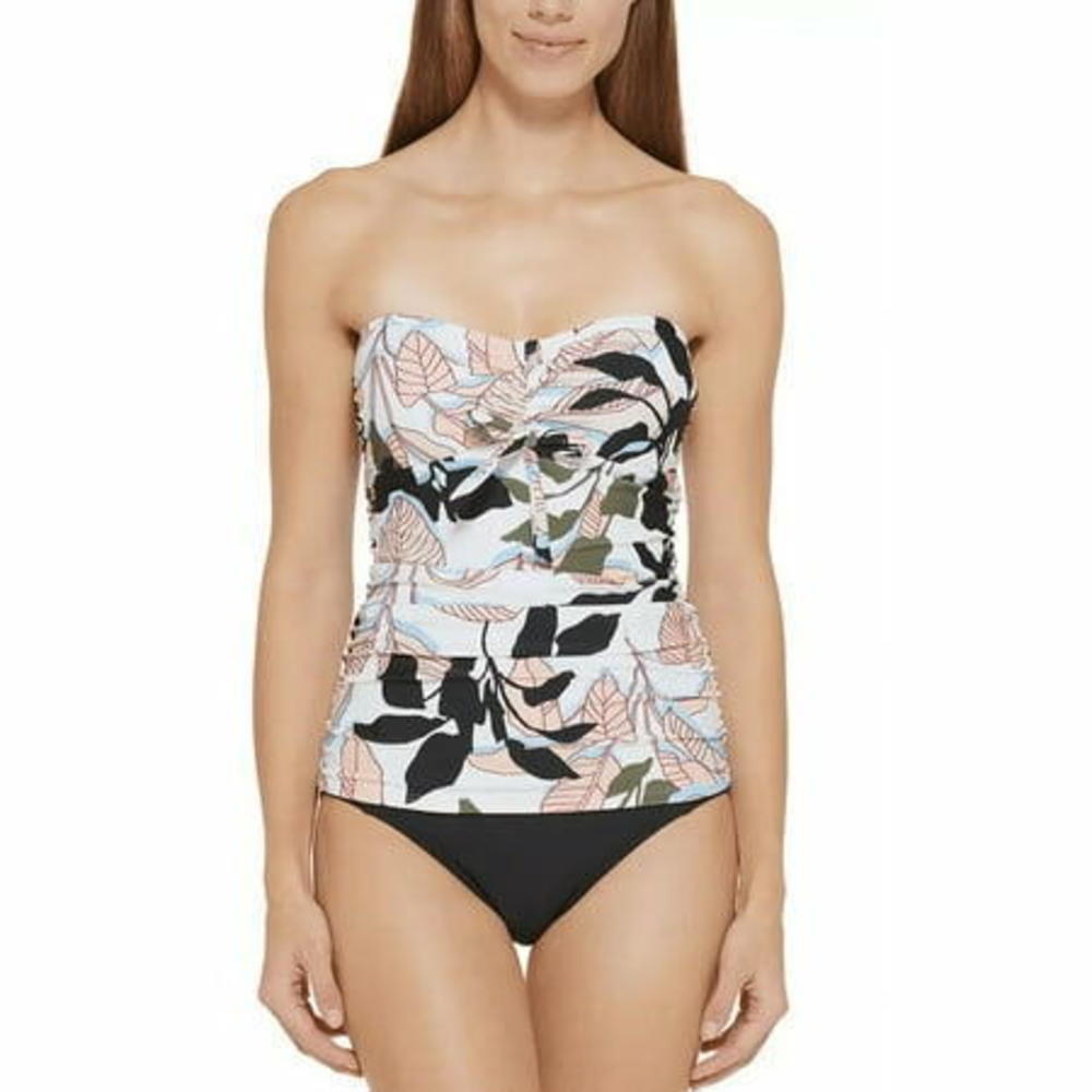 DKNY Women s Printed Bandeau Bow Multicolor Tankini Top Swimsuit XS